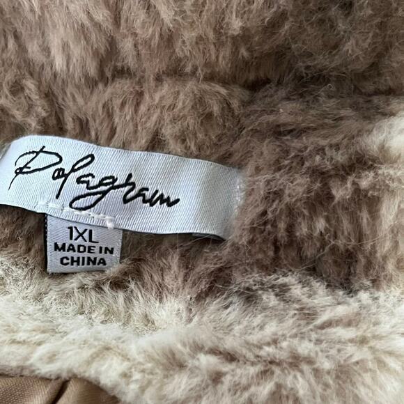 Polagram Faux Fur Brown Plaid Long Jacker Long Kimono Soft Cozy Plus Size 1XL - Picture 5 of 11